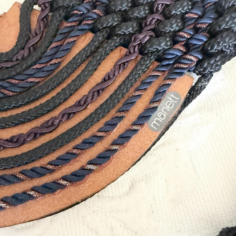 Vtg 70s 80s Signed Manett Macrame Beaded Boho Hippie Belt Couture Sz 34-36